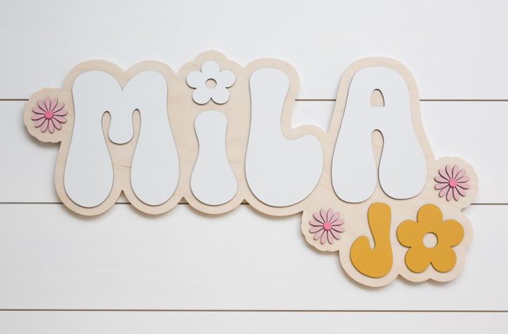 The Retro Flower Bubble Wood Sign